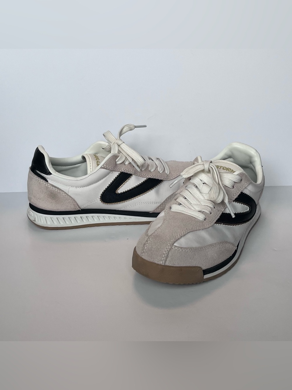 Tretorn Kristine Elite G Retro Sneakers White Black Gold Women's Size 7